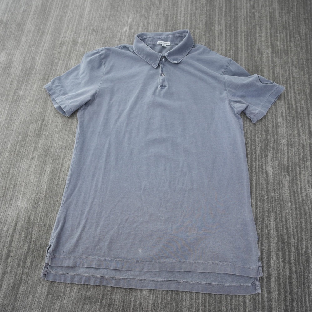James Perse Polo Shirt Men Gray Solid Flower Standard Supima Cotton USA Made 3
